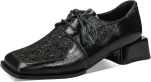 Loafers for Women Square Toe Chunky Block Dress Lace Up Wide Casual Comfortable Dressy Low Heels Flats Trendy Ladies Comfort Moccasins Elegantes 2 Inch Shoes