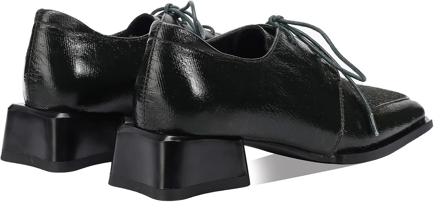 Loafers for Women Square Toe Chunky Block Dress Lace Up Wide Casual Comfortable Dressy Low Heels Flats Trendy Ladies Comfort Moccasins Elegantes 2 Inch Shoes