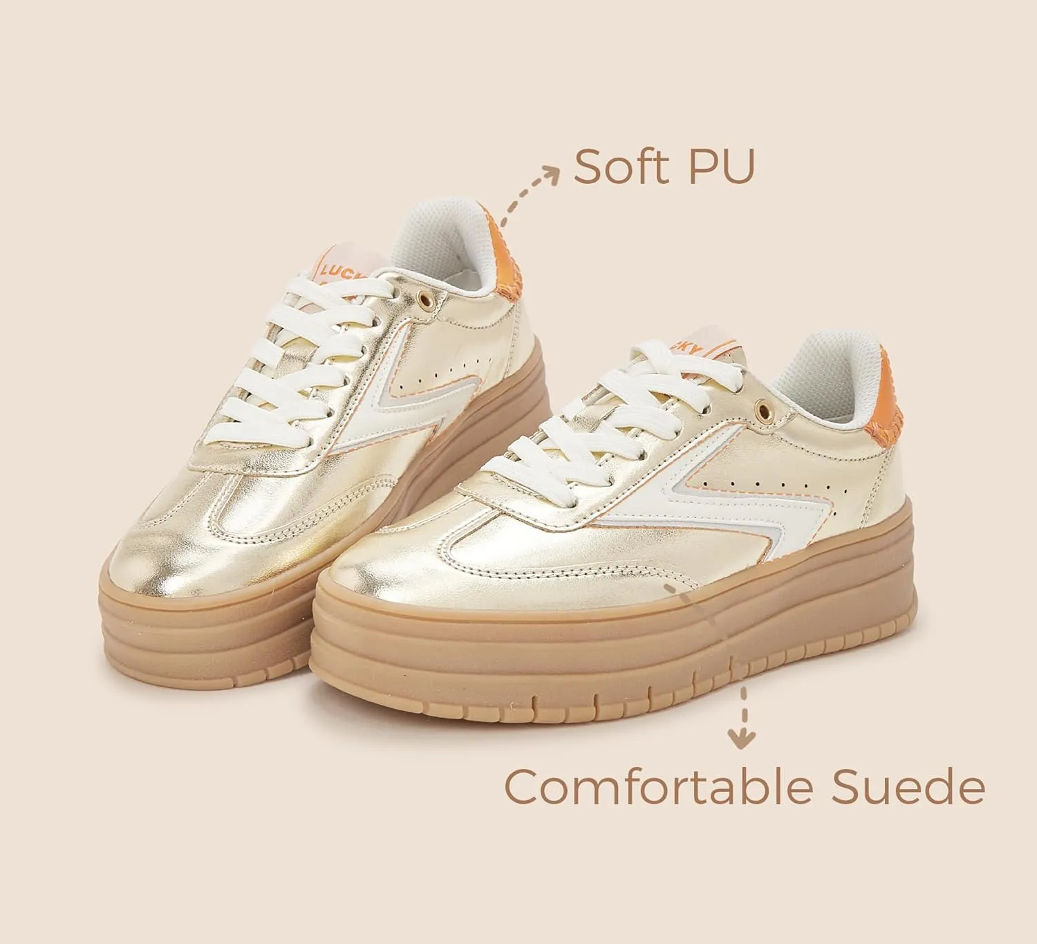 LUCKY STEP Women's Platform Sneakers Gum Sole Suede Casual Classic Retro Rubber Thick Sole Trendy Fashion Tennis Walking Shoes
