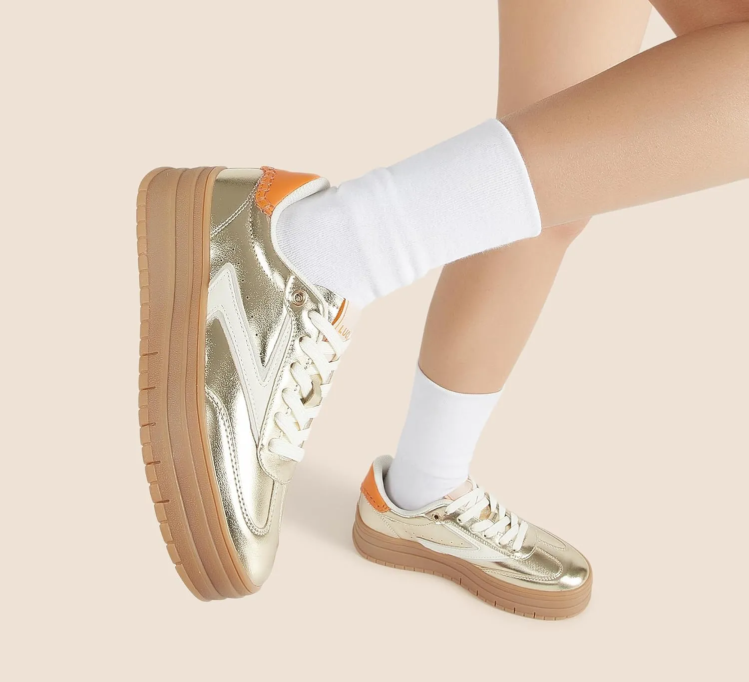 LUCKY STEP Women's Platform Sneakers Gum Sole Suede Casual Classic Retro Rubber Thick Sole Trendy Fashion Tennis Walking Shoes