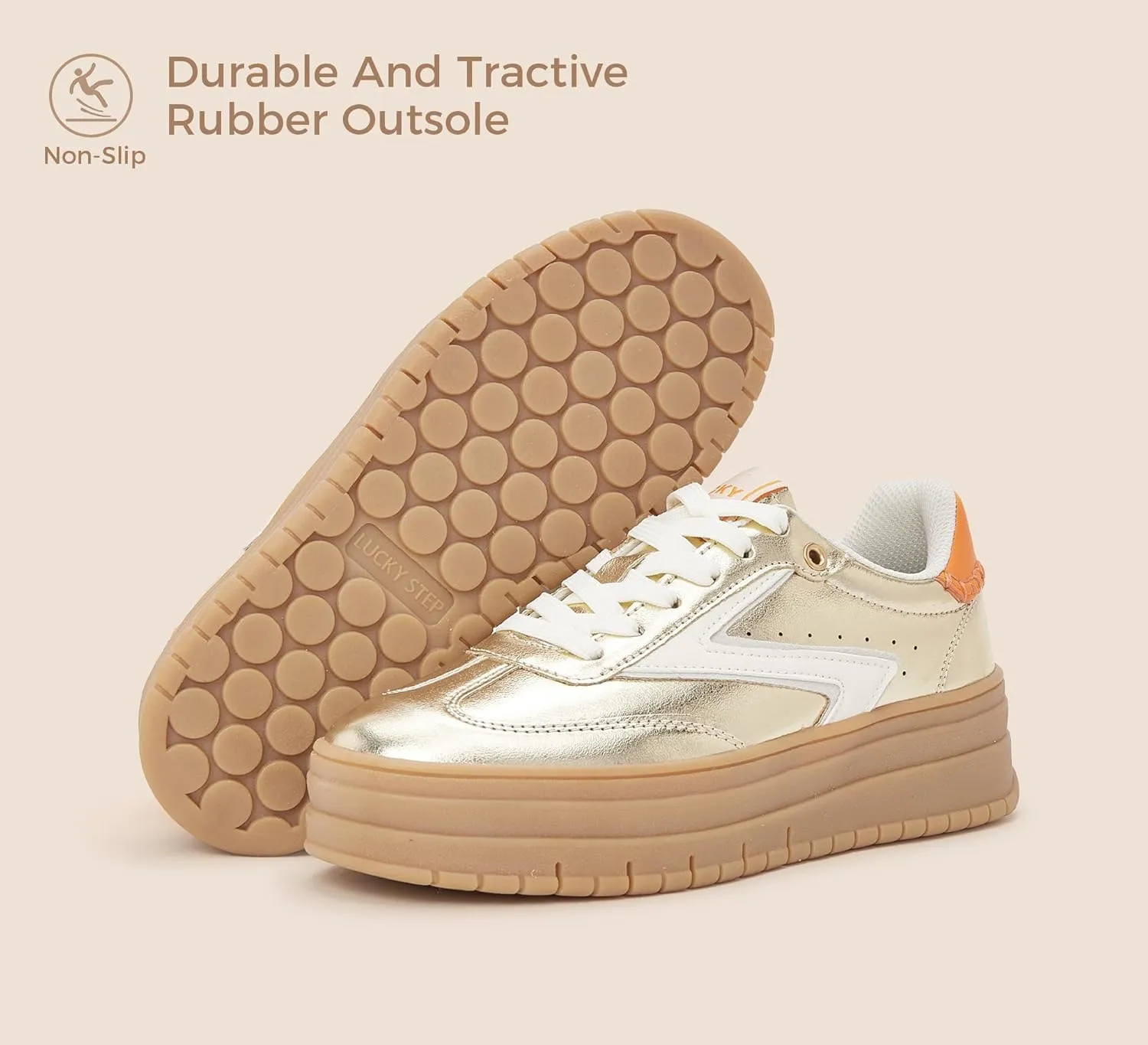 LUCKY STEP Women's Platform Sneakers Gum Sole Suede Casual Classic Retro Rubber Thick Sole Trendy Fashion Tennis Walking Shoes