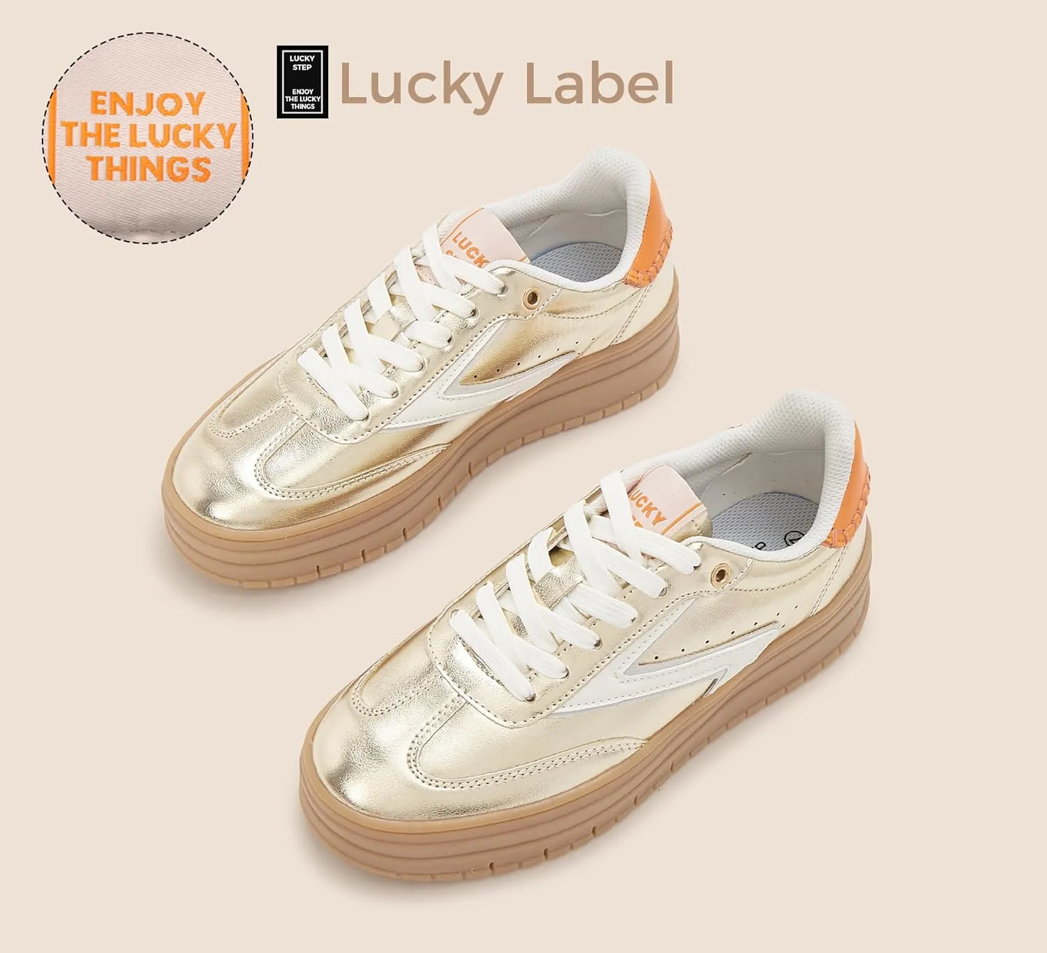 LUCKY STEP Women's Platform Sneakers Gum Sole Suede Casual Classic Retro Rubber Thick Sole Trendy Fashion Tennis Walking Shoes