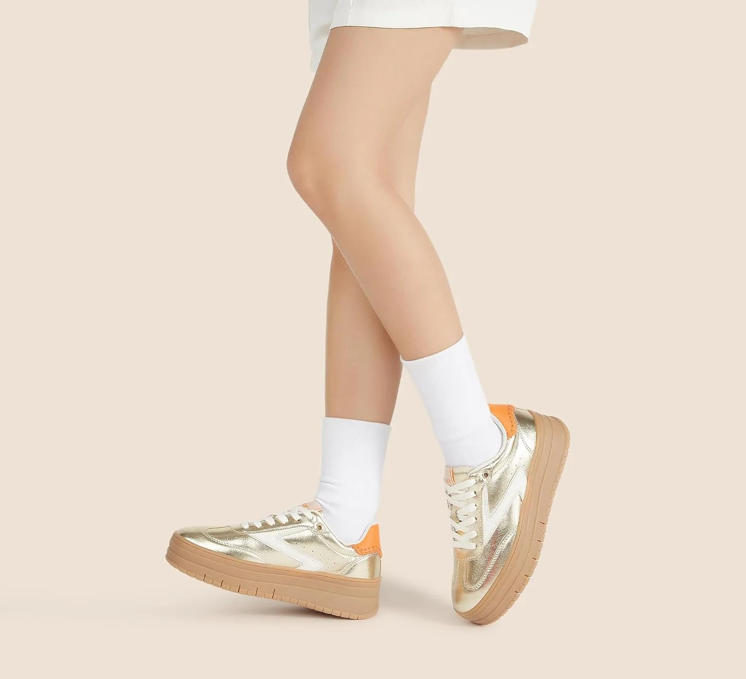 LUCKY STEP Women's Platform Sneakers Gum Sole Suede Casual Classic Retro Rubber Thick Sole Trendy Fashion Tennis Walking Shoes