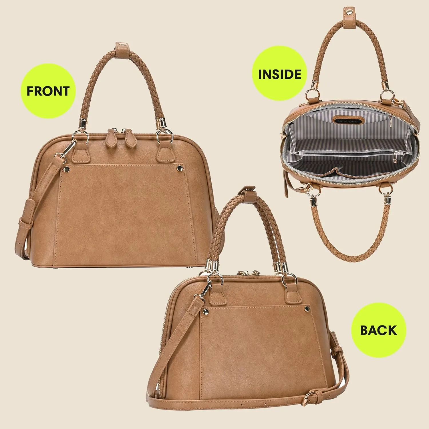 Madison West Camila Satchel | Soft distressed vegan leather satchel with accordion opening | 11L x 4.5W x 8.25H