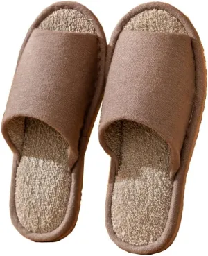 MAGILONA Women Mens Unisex Linen Washable Open-Toe Home Slippers Indoor Shoes Casual Flax Soft Non-Slip EVA Sole Shoes