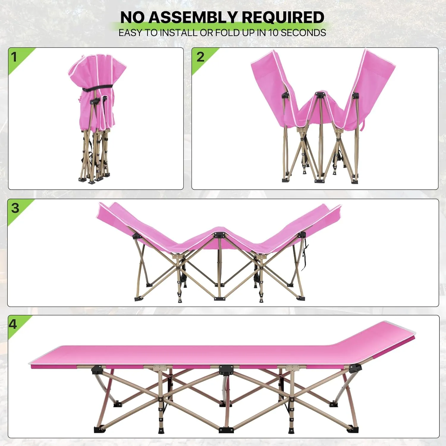 Magshion 75" Camping Cot for Adults, Folding Sleeping Cot, Lightweight Portable for Outdoor Camping with Detachable Pillow and Side Pocket for Travel Home Office Picnic, Supports 360 lbs, Pink
