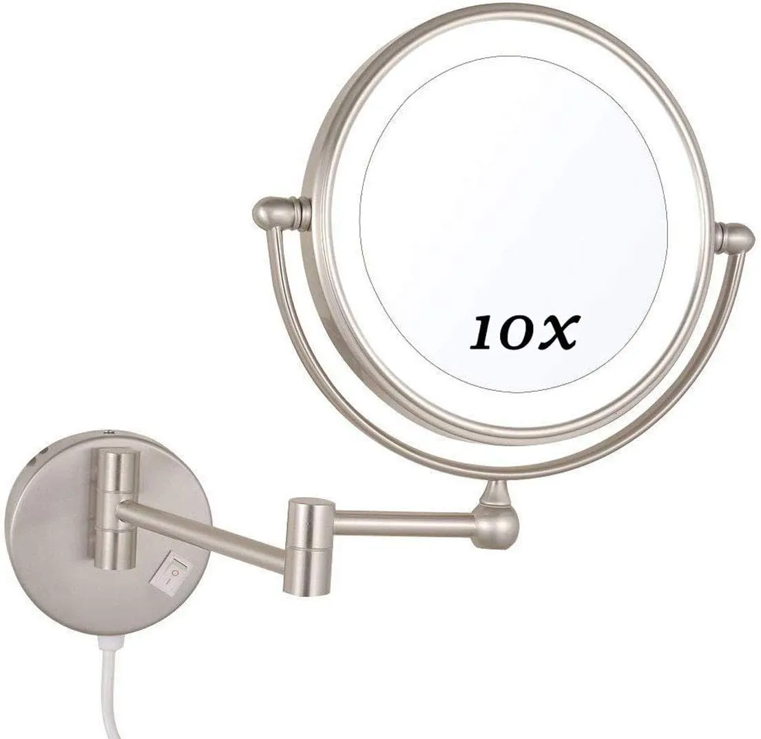 Makeup Mirror with Led Lights 10X, Makeup Mirror Wall Mounted, Round Makeup Mirror 360 Rotation, for Makeup, Shaving, Facial Care