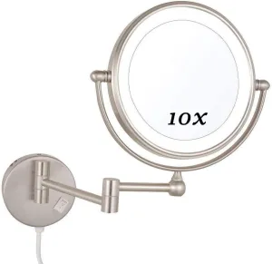 Makeup Mirror with Led Lights 10X, Makeup Mirror Wall Mounted, Round Makeup Mirror 360 Rotation, for Makeup, Shaving, Facial Care