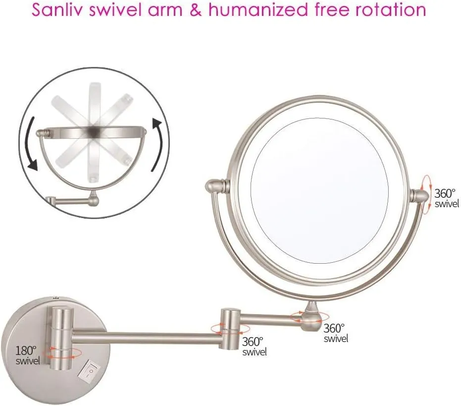 Makeup Mirror with Led Lights 10X, Makeup Mirror Wall Mounted, Round Makeup Mirror 360 Rotation, for Makeup, Shaving, Facial Care
