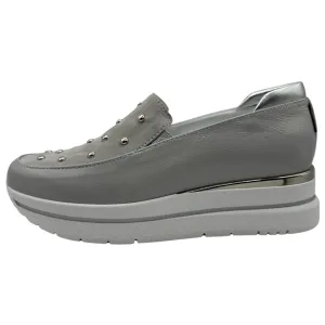 Marco Moreo Light Grey Wedge Loafers with Stud Detail