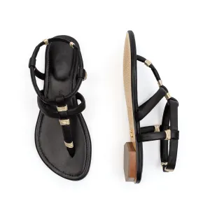 Maria Flat Sandal Black & Gold