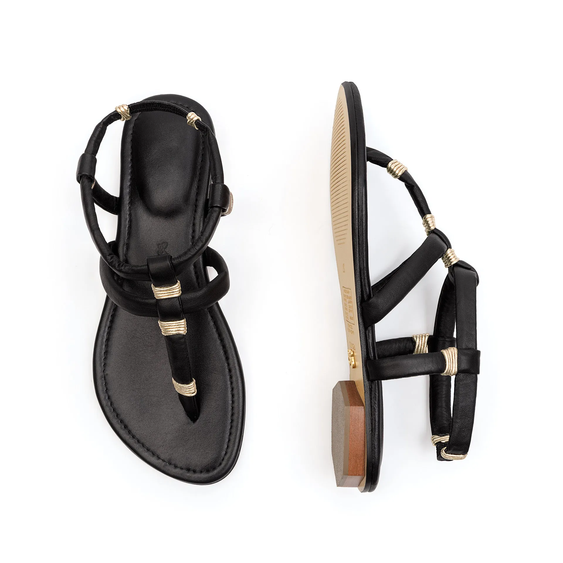 Maria Flat Sandal Black & Gold