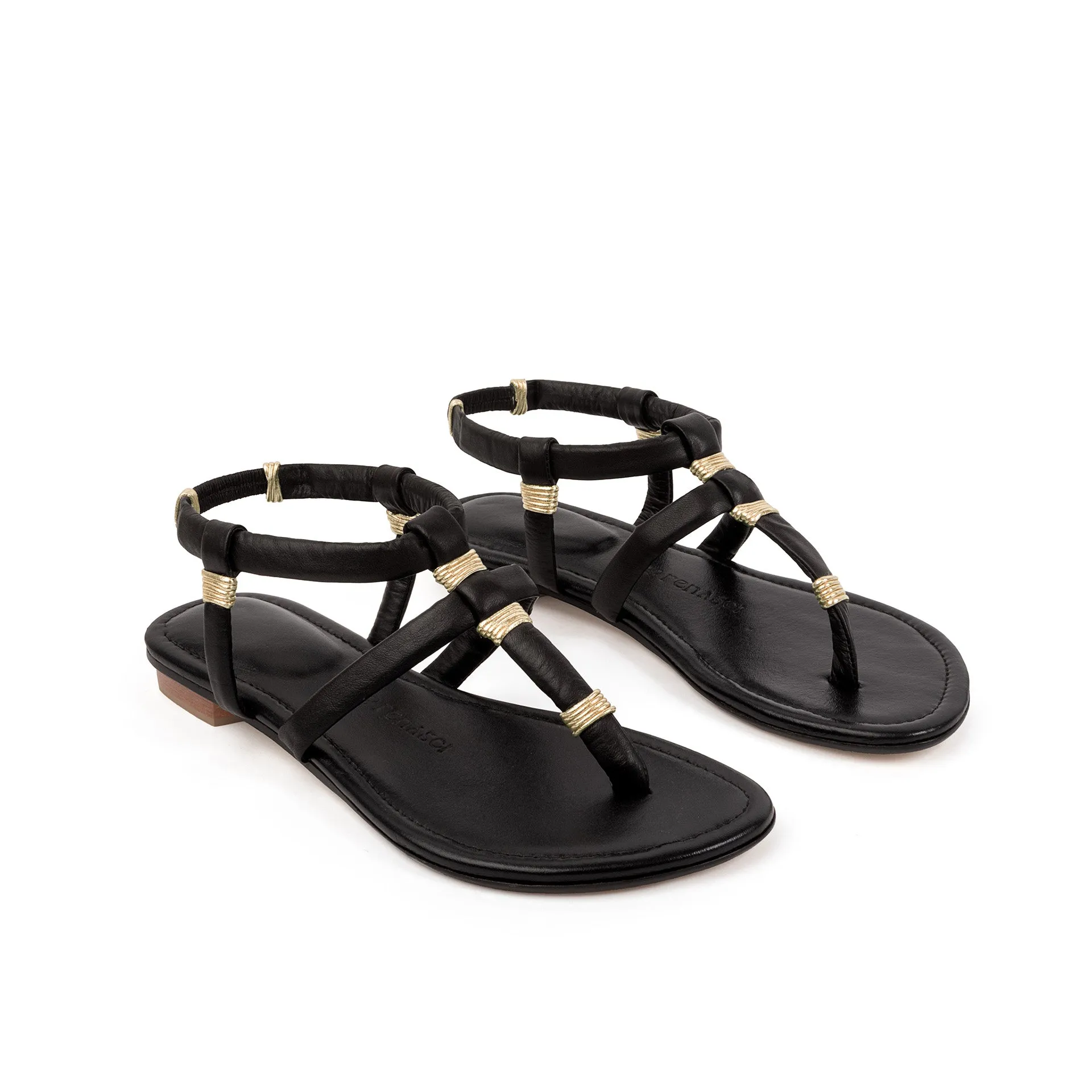 Maria Flat Sandal Black & Gold