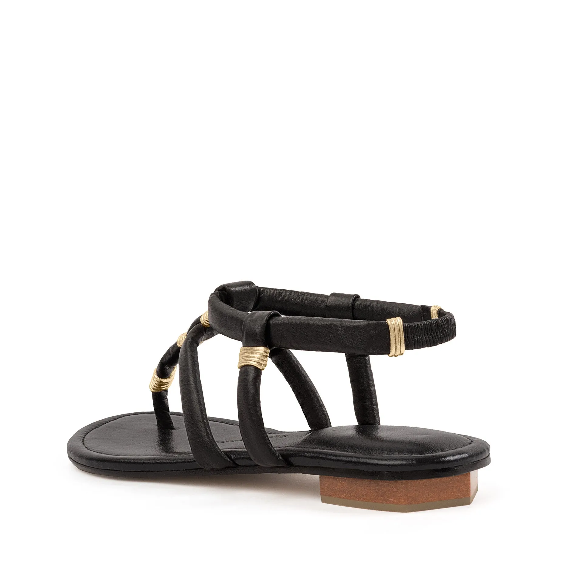 Maria Flat Sandal Black & Gold