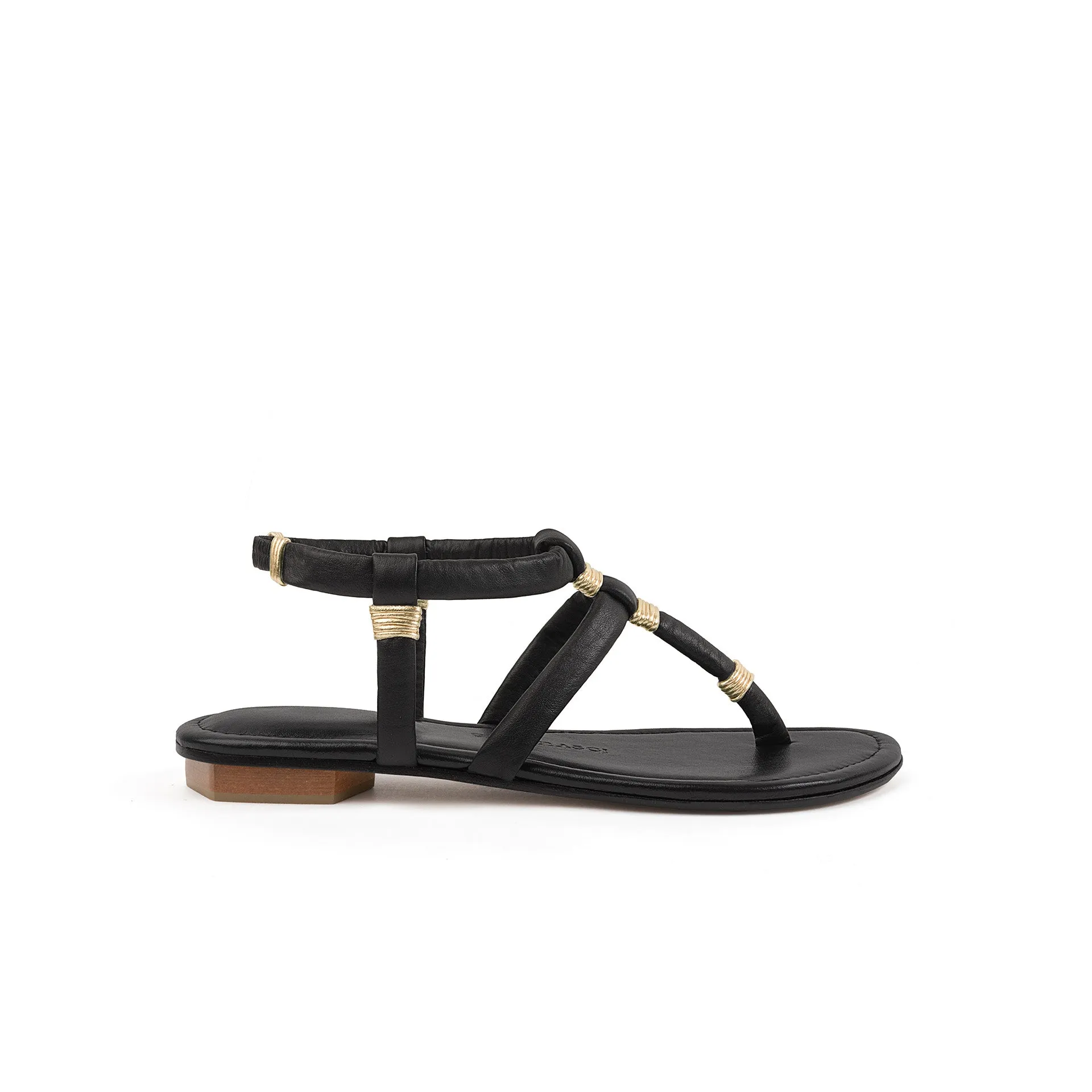 Maria Flat Sandal Black & Gold
