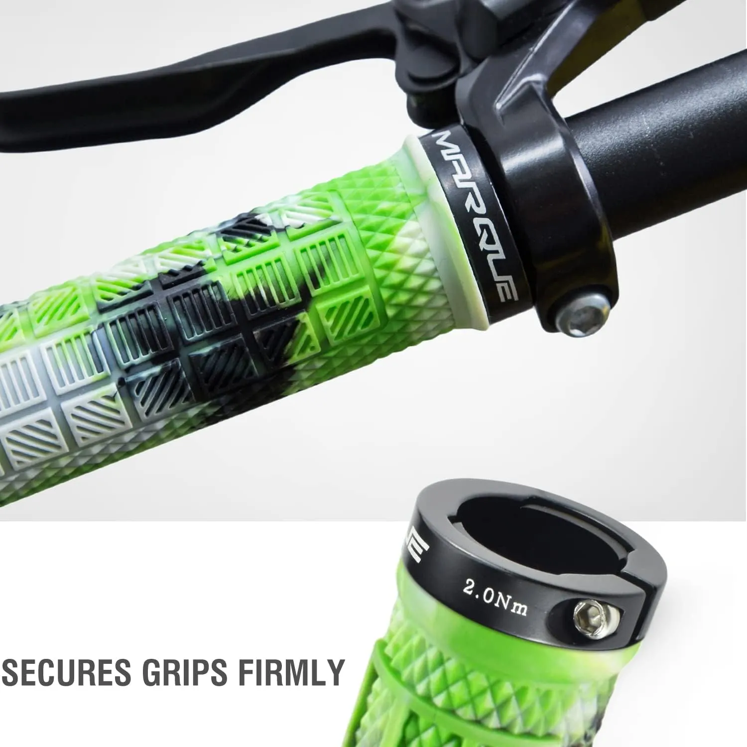MARQUE Grapple MTB Grips - Mountain Bike Grips with Single Lock On Collar for Handlebar, for BMX, E-Bike, Scooter, Beach Cruiser & Most Adult Bicycle Handlebar, Anti-Slip & Comfortable