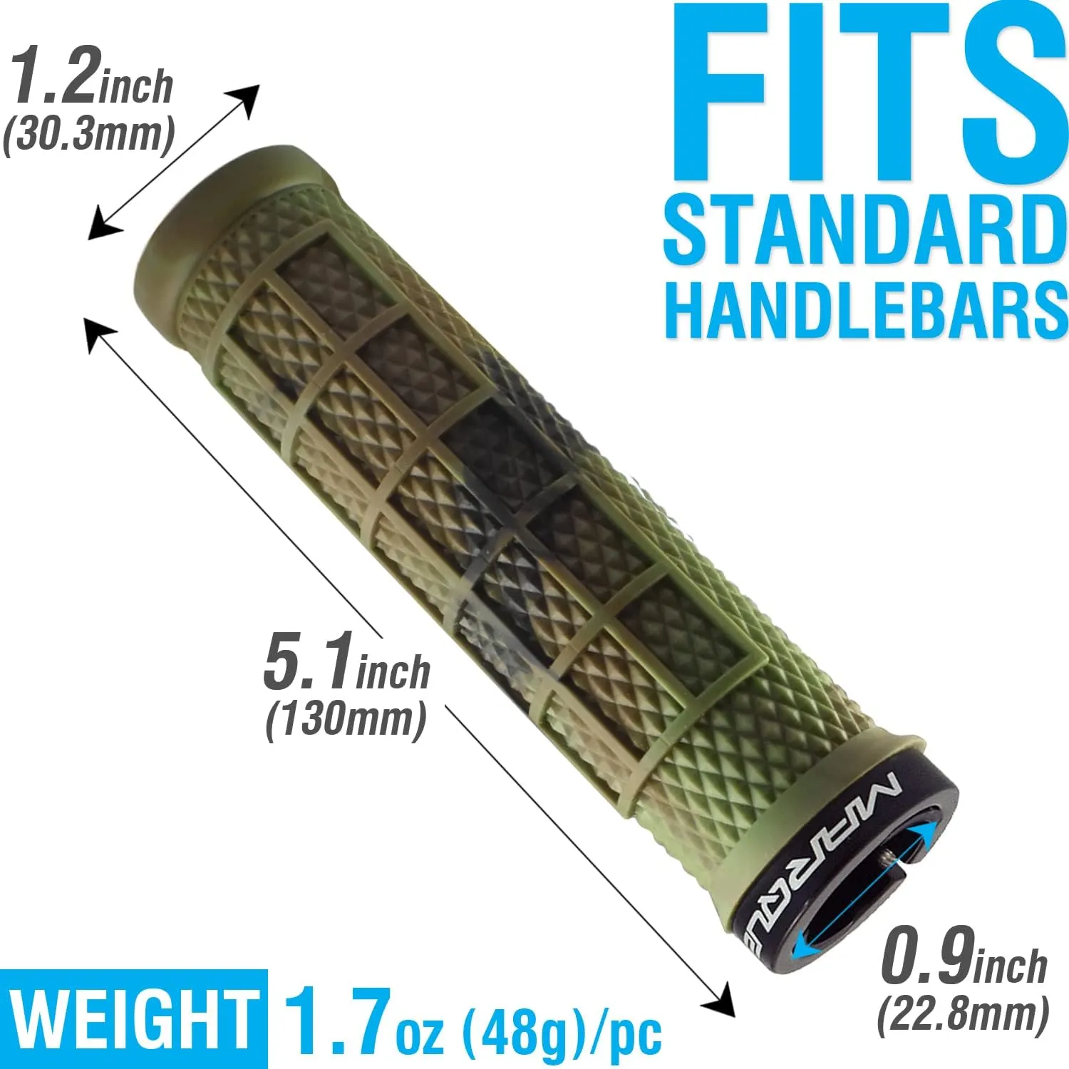 MARQUE Grapple MTB Grips - Mountain Bike Grips with Single Lock On Collar for Handlebar, for BMX, E-Bike, Scooter, Beach Cruiser & Most Adult Bicycle Handlebar, Anti-Slip & Comfortable