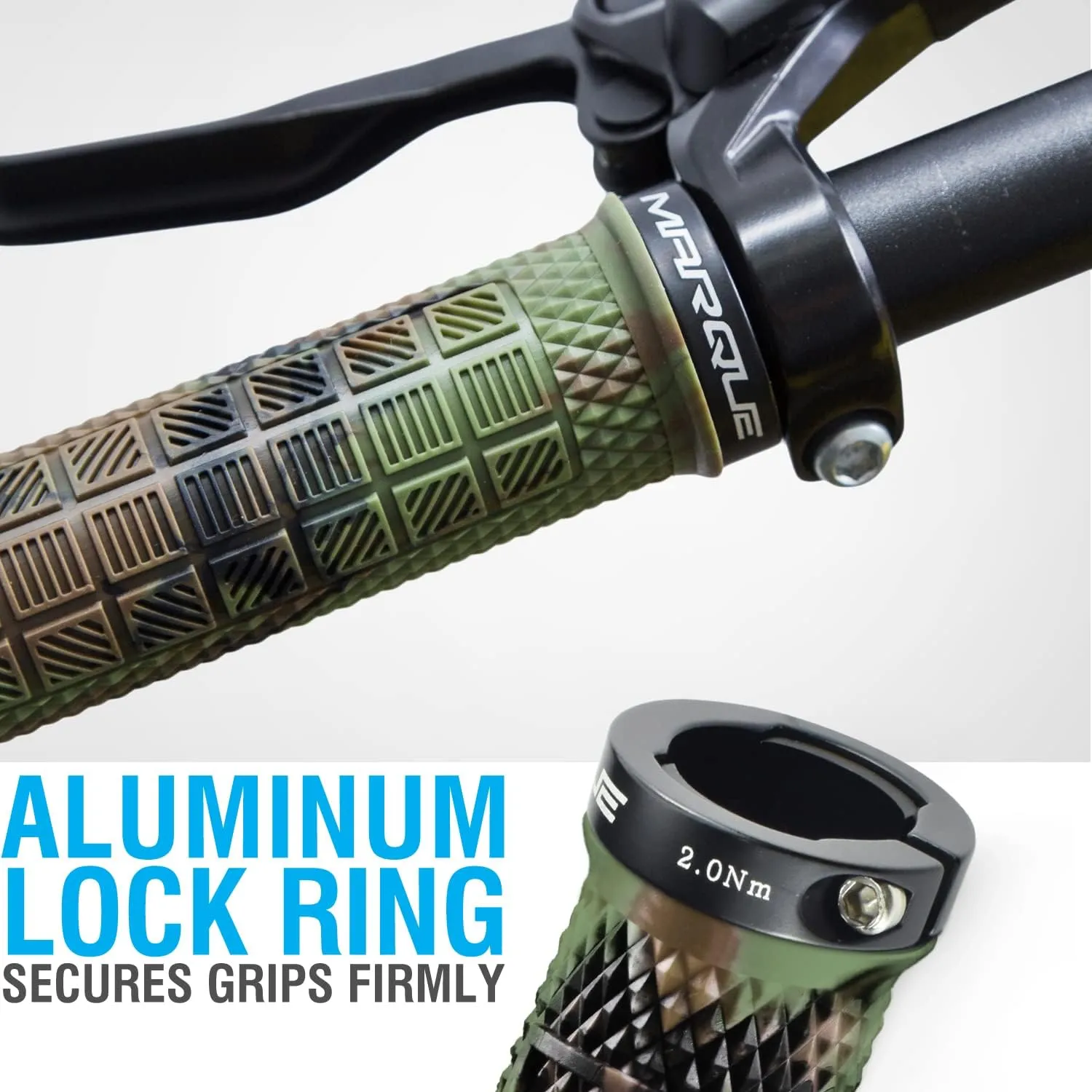 MARQUE Grapple MTB Grips - Mountain Bike Grips with Single Lock On Collar for Handlebar, for BMX, E-Bike, Scooter, Beach Cruiser & Most Adult Bicycle Handlebar, Anti-Slip & Comfortable