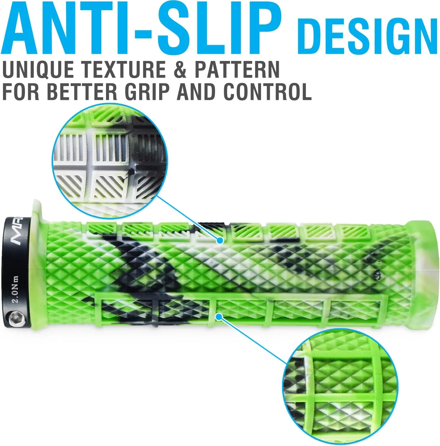 MARQUE Grapple MTB Grips - Mountain Bike Grips with Single Lock On Collar for Handlebar, for BMX, E-Bike, Scooter, Beach Cruiser & Most Adult Bicycle Handlebar, Anti-Slip & Comfortable
