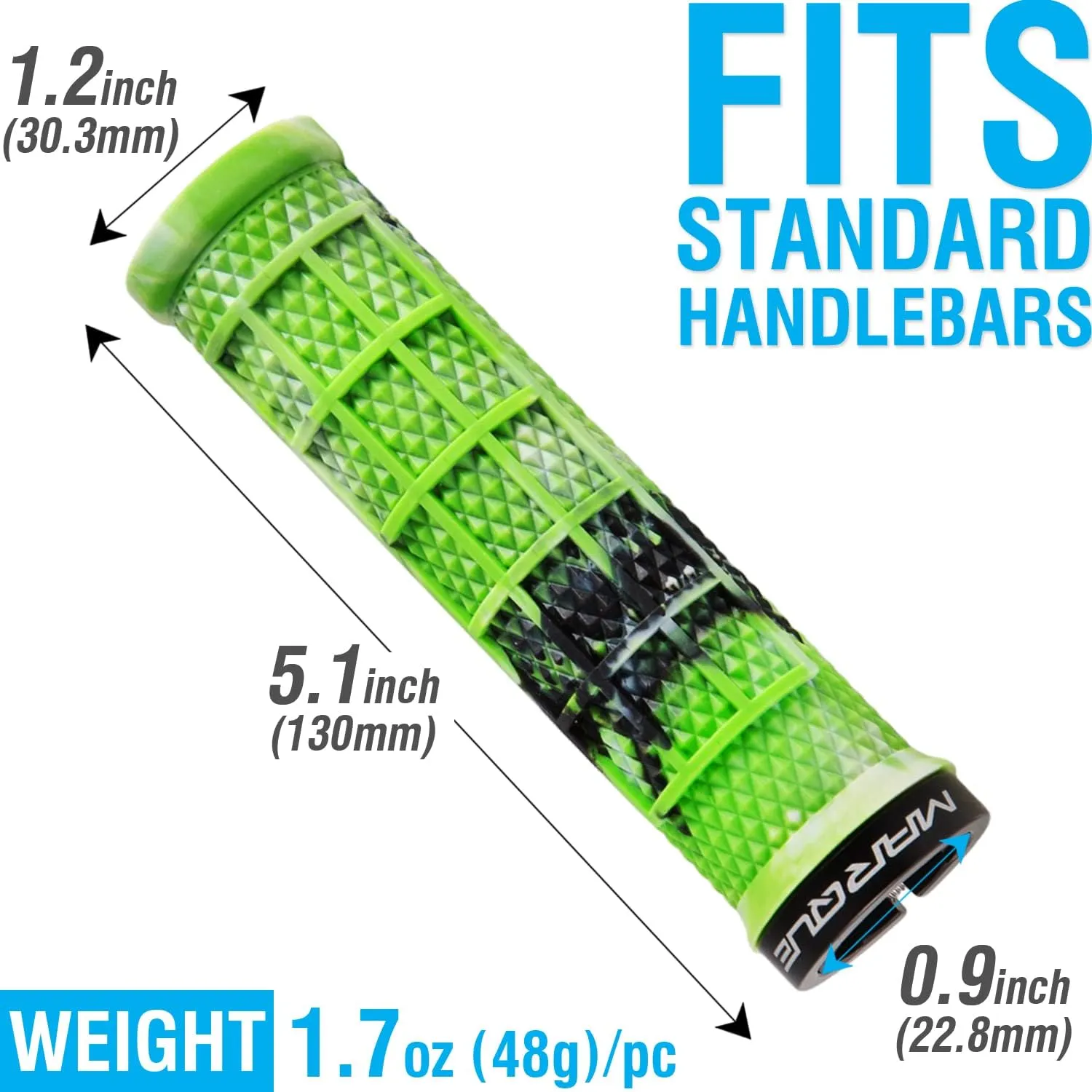 MARQUE Grapple MTB Grips - Mountain Bike Grips with Single Lock On Collar for Handlebar, for BMX, E-Bike, Scooter, Beach Cruiser & Most Adult Bicycle Handlebar, Anti-Slip & Comfortable