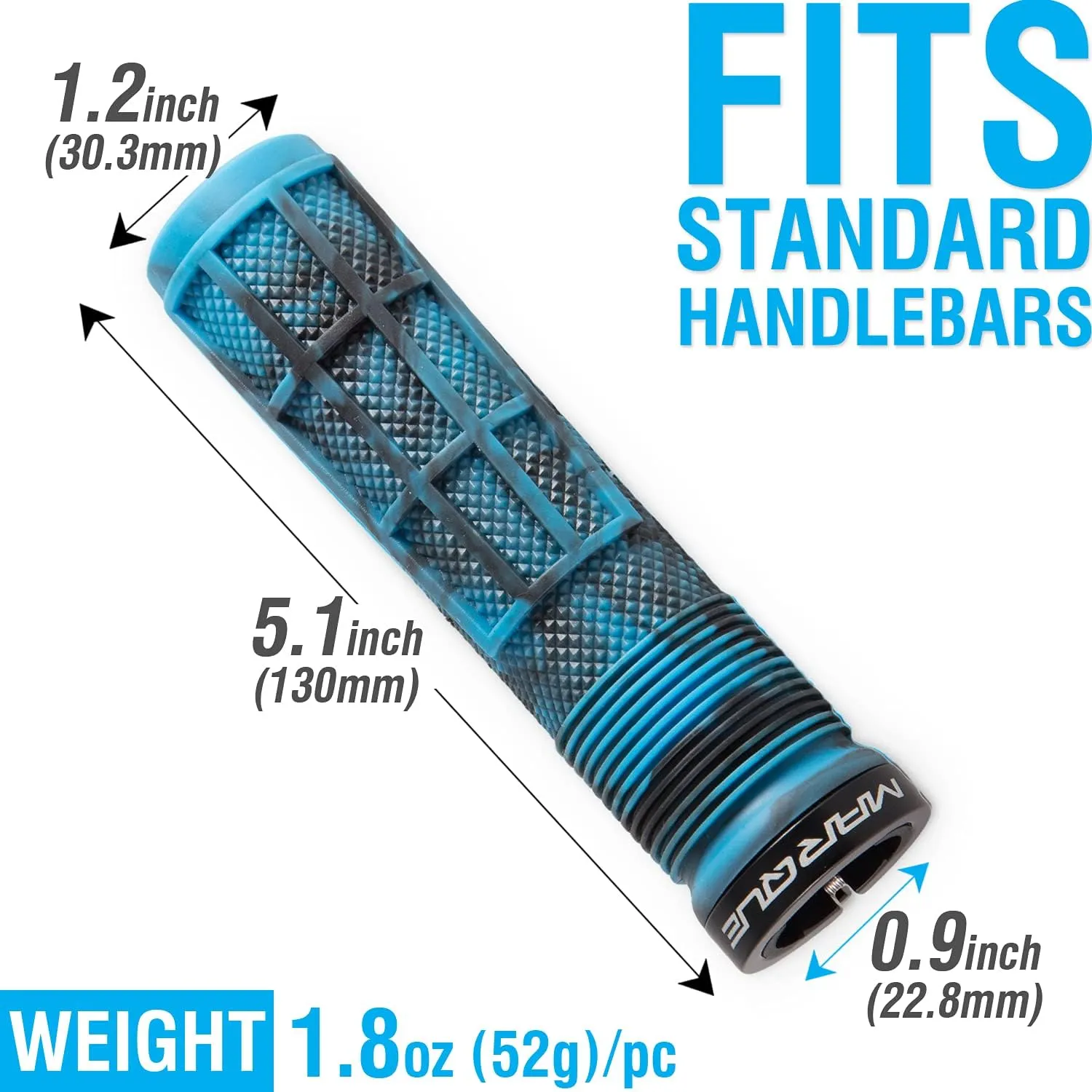 MARQUE Race Mountain Bike Handlebar Grips – Single Lock-On Ring Collar MTB and BMX Bicycle Handle Bar with Non-Slip Grip, Knurly Gritty Pattern and Half Waffle Pattern