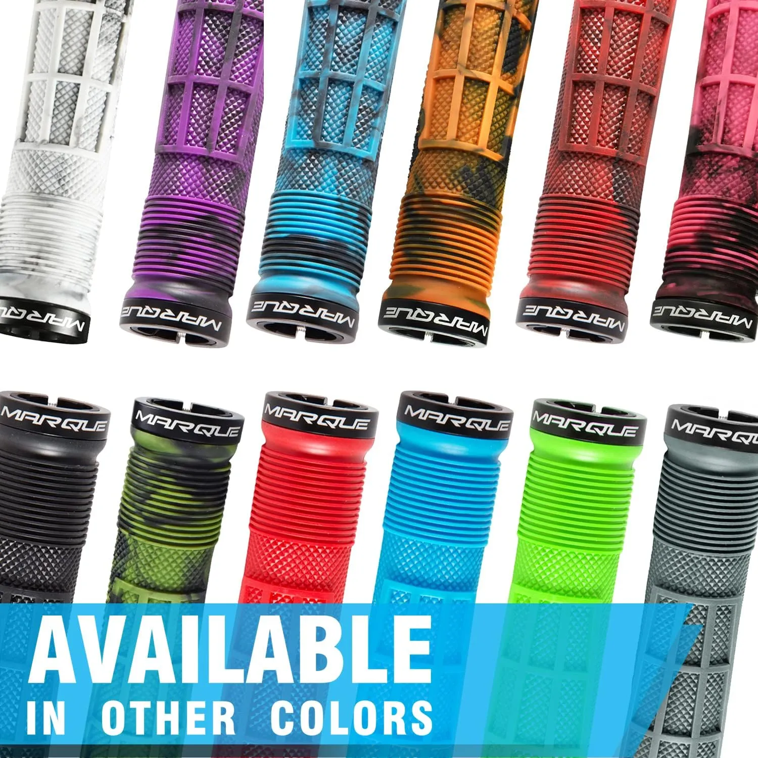 MARQUE Race Mountain Bike Handlebar Grips – Single Lock-On Ring Collar MTB and BMX Bicycle Handle Bar with Non-Slip Grip, Knurly Gritty Pattern and Half Waffle Pattern