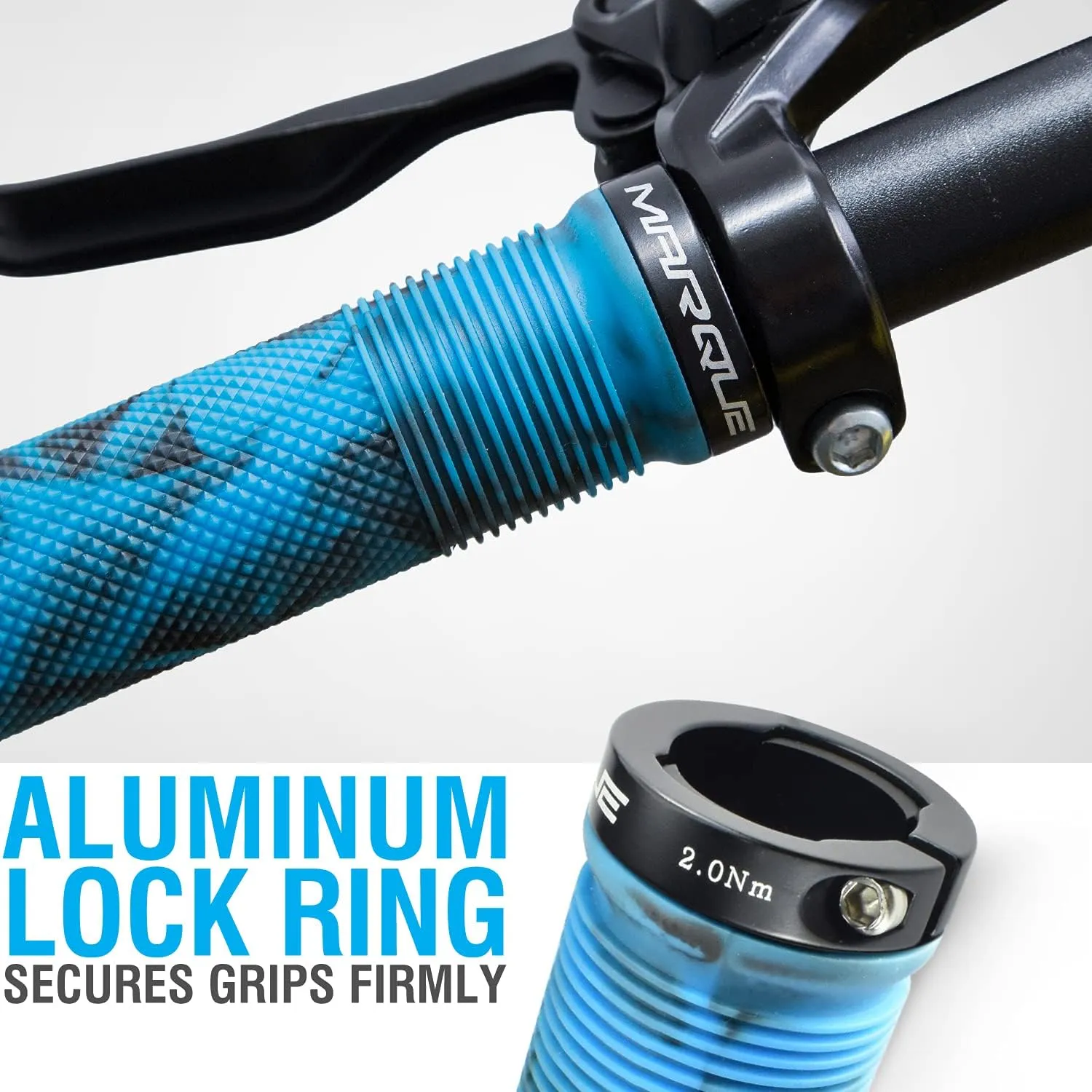 MARQUE Race Mountain Bike Handlebar Grips – Single Lock-On Ring Collar MTB and BMX Bicycle Handle Bar with Non-Slip Grip, Knurly Gritty Pattern and Half Waffle Pattern