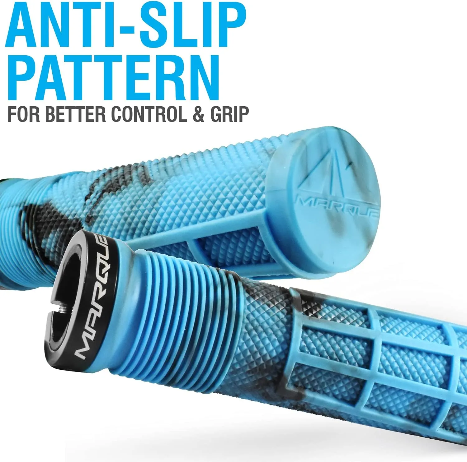 MARQUE Race Mountain Bike Handlebar Grips – Single Lock-On Ring Collar MTB and BMX Bicycle Handle Bar with Non-Slip Grip, Knurly Gritty Pattern and Half Waffle Pattern