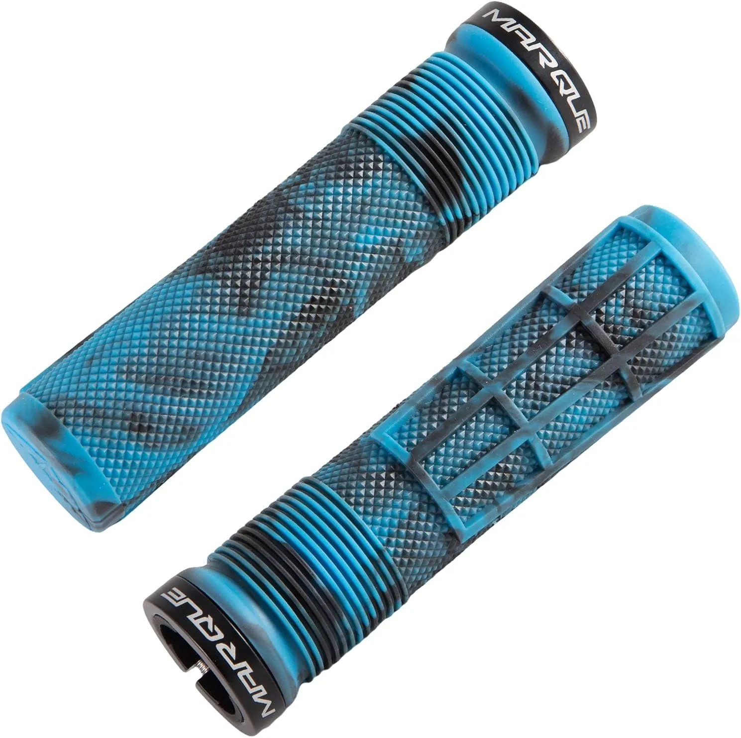 MARQUE Race Mountain Bike Handlebar Grips – Single Lock-On Ring Collar MTB and BMX Bicycle Handle Bar with Non-Slip Grip, Knurly Gritty Pattern and Half Waffle Pattern