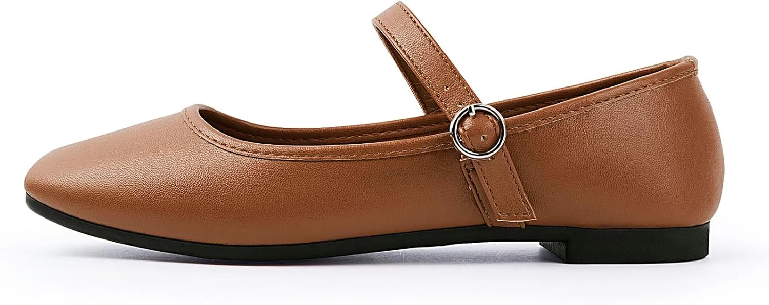 Mary Jane Flats Shoes Women Square Toe Ballet Flats Comfortable Ankle Strap Flats Casual Slip on Flats Women Flats Dress Shoes