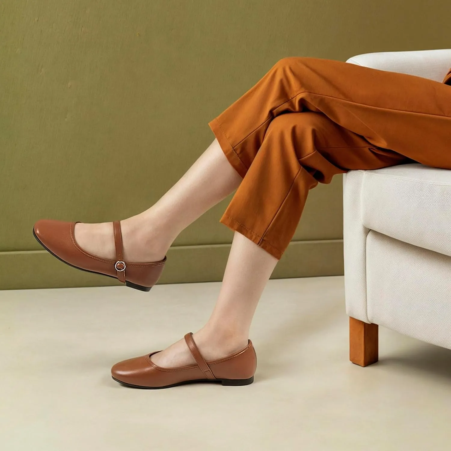 Mary Jane Flats Shoes Women Square Toe Ballet Flats Comfortable Ankle Strap Flats Casual Slip on Flats Women Flats Dress Shoes
