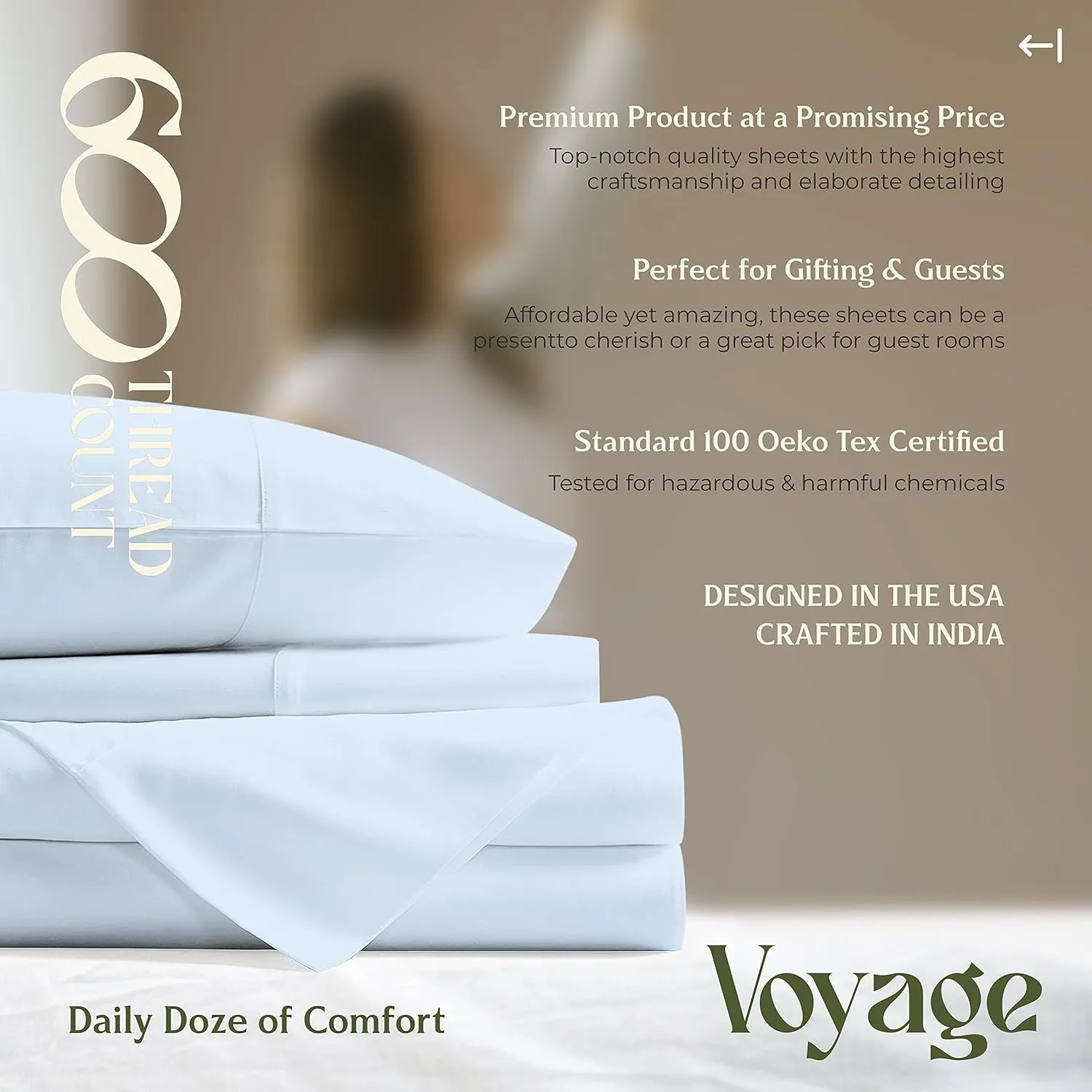 Mayfair Linen 100% Egyptian Cotton Queen Size Sheet Set - 4 PC 600 Thread Count Egyptian Cotton Sheets Set for Queen Size Bed (Light Blue), Soft, Cooling, Luxury Hotel 16" Deep Pocket Sateen Bedsheet