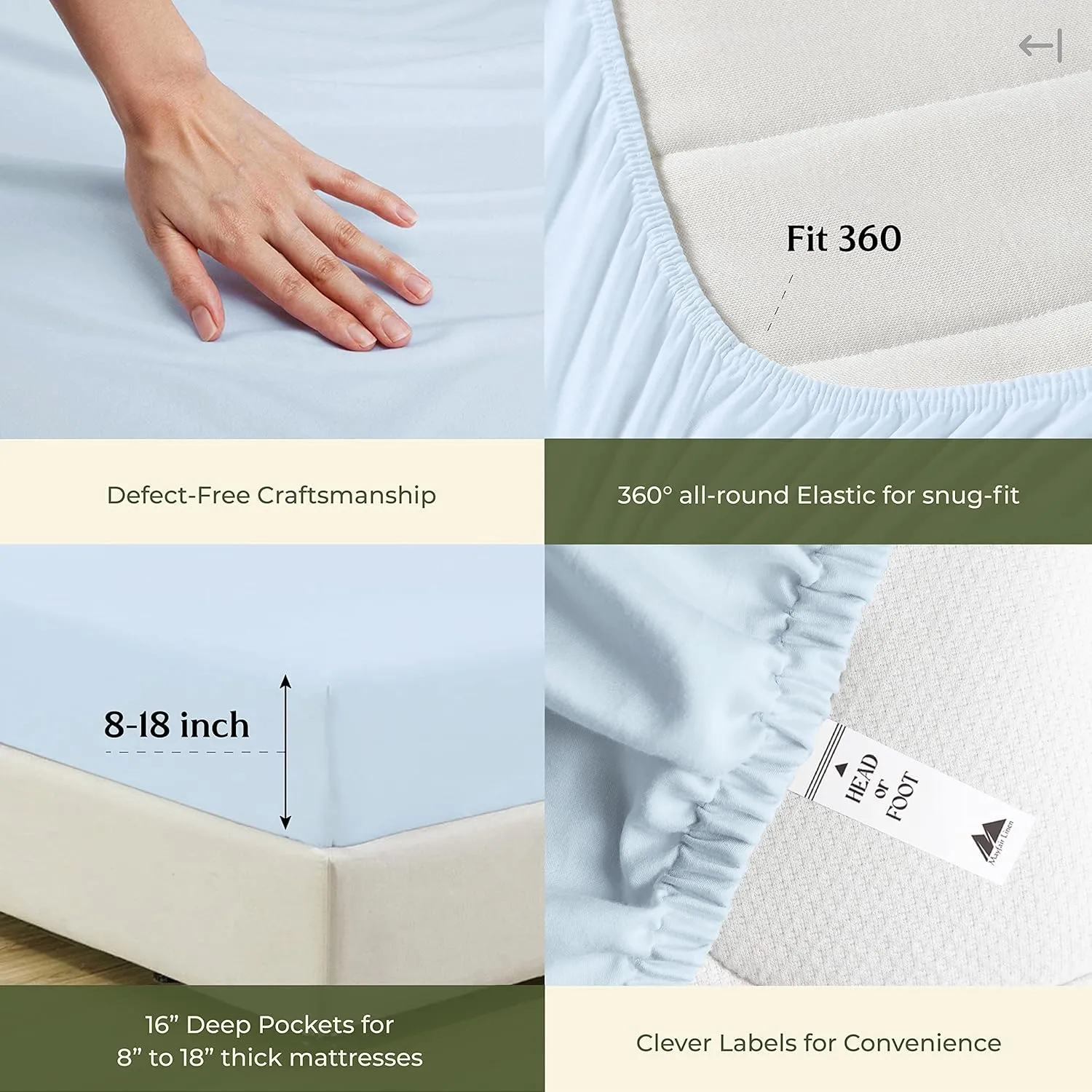 Mayfair Linen 100% Egyptian Cotton Queen Size Sheet Set - 4 PC 600 Thread Count Egyptian Cotton Sheets Set for Queen Size Bed (Light Blue), Soft, Cooling, Luxury Hotel 16" Deep Pocket Sateen Bedsheet