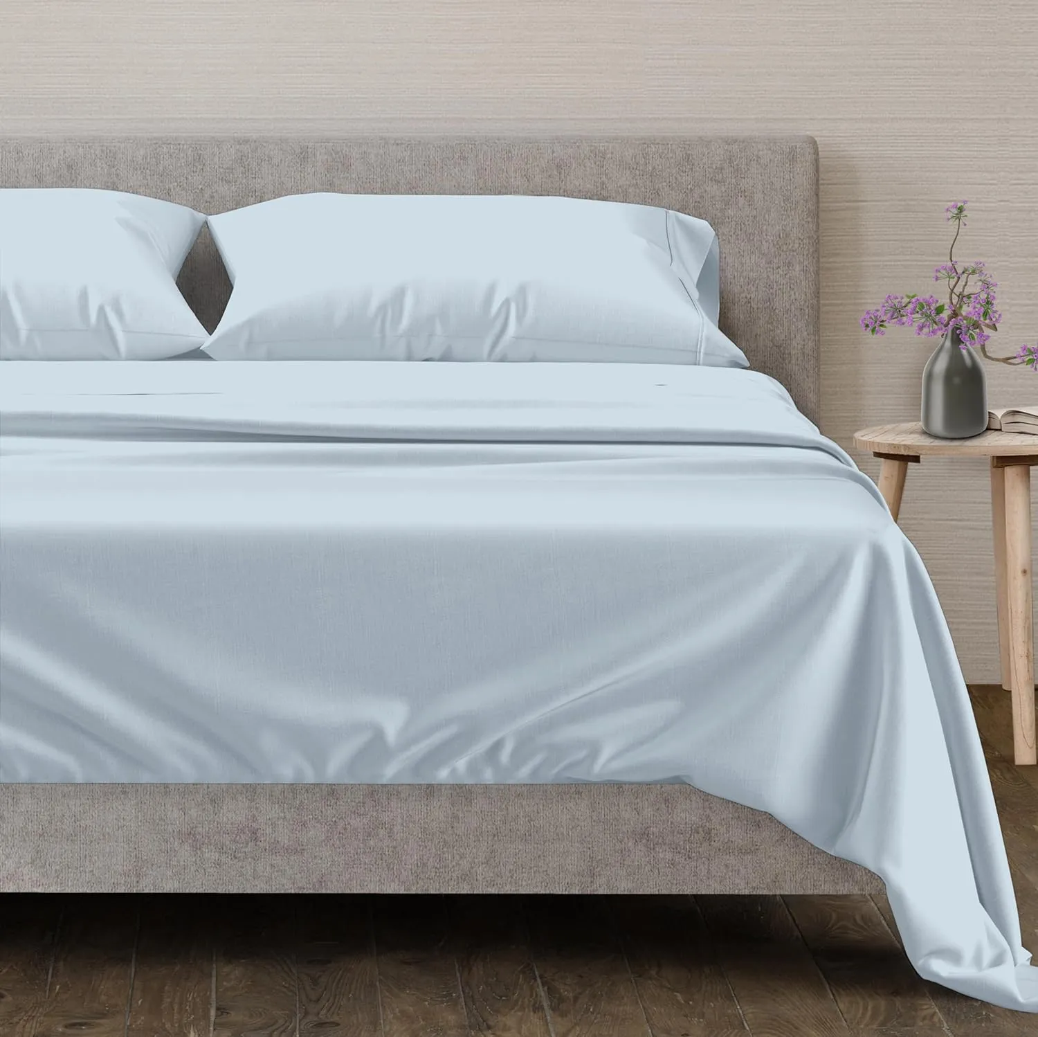 Mayfair Linen 100% Egyptian Cotton Queen Size Sheet Set - 4 PC 600 Thread Count Egyptian Cotton Sheets Set for Queen Size Bed (Light Blue), Soft, Cooling, Luxury Hotel 16" Deep Pocket Sateen Bedsheet