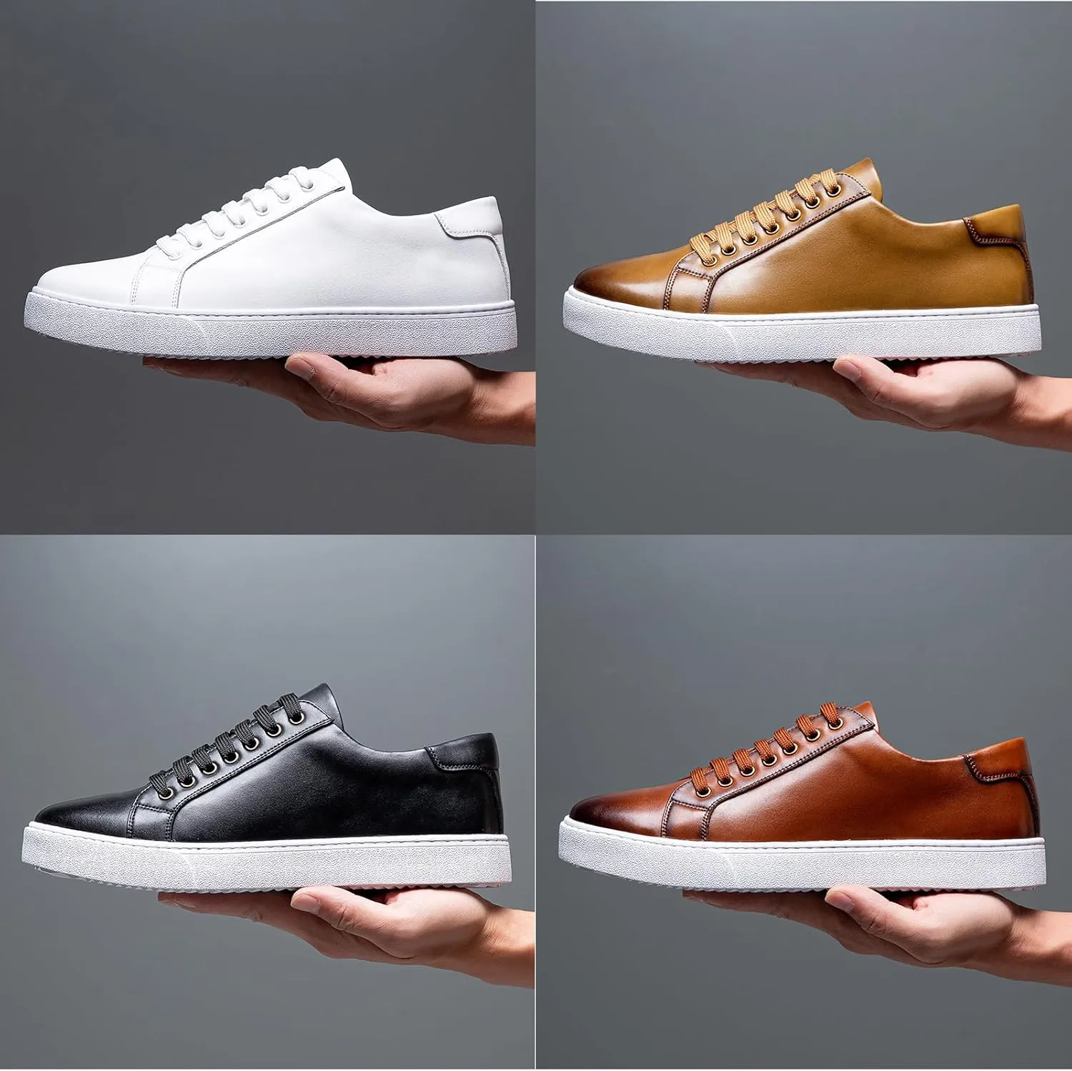 Men Fashion Leather Lace-Up Flat Oxfords Sneakers,Casual Low Top Comfortable Non Slip Walking Shoes Business Dress Shoes