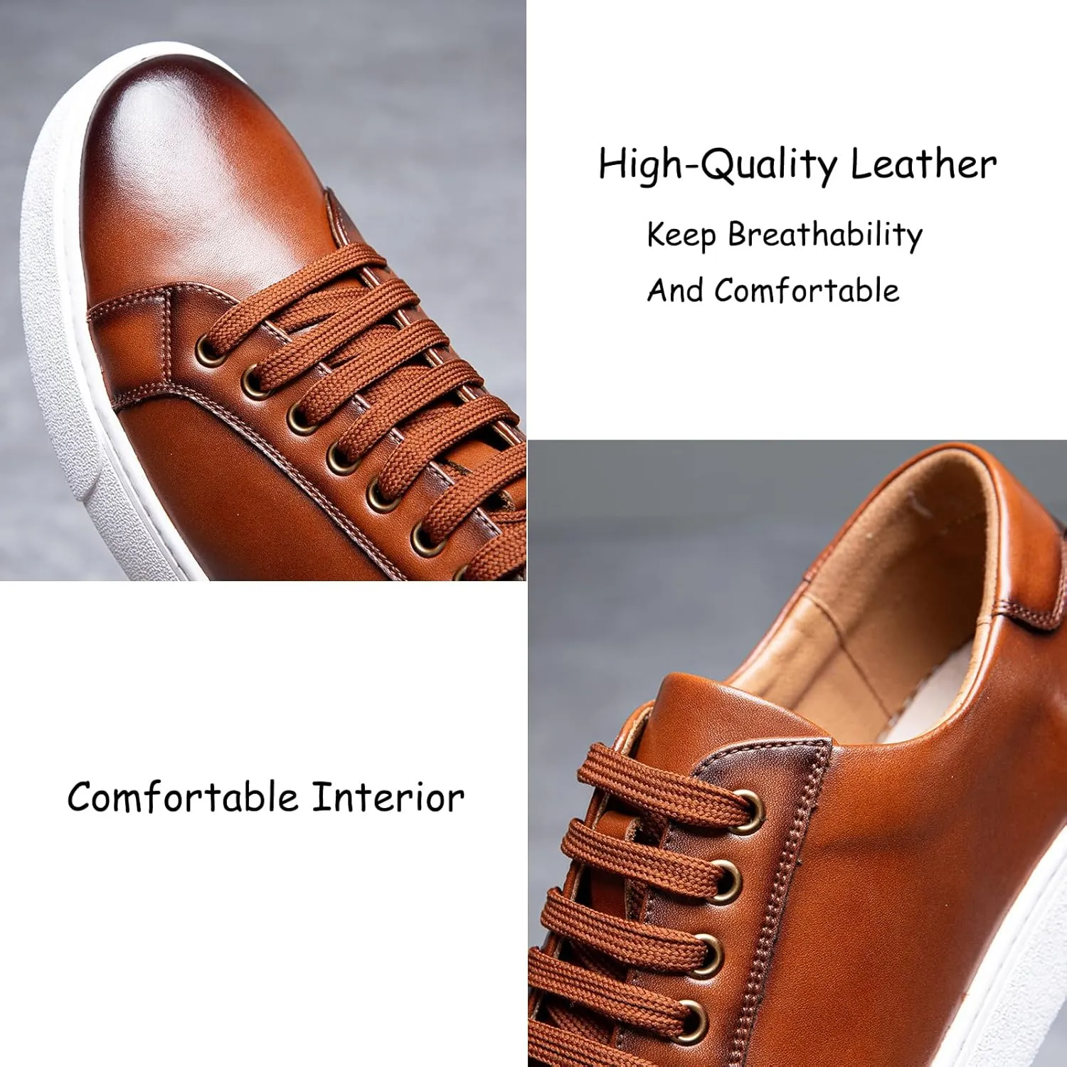 Men Fashion Leather Lace-Up Flat Oxfords Sneakers,Casual Low Top Comfortable Non Slip Walking Shoes Business Dress Shoes