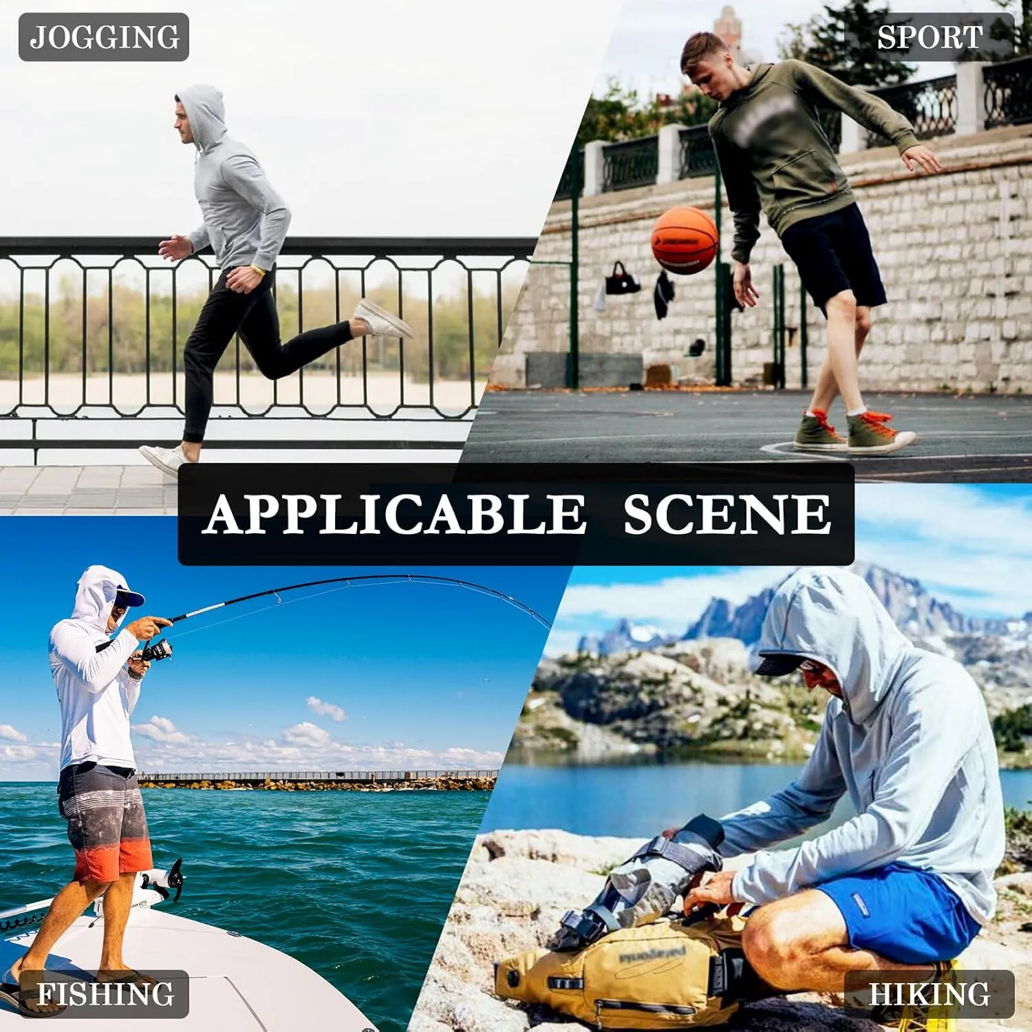Men Sun Protection Hoodies Long Sleeve Summer Pattern UPF 50   Mens Sun Shirts Clothing Hood Shirts Rash Guard Men UV