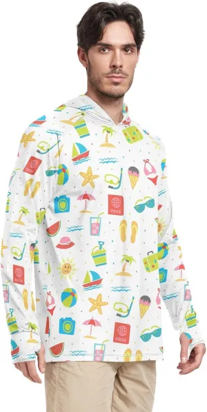 Men Sun Protection Hoodies Long Sleeve Summer Pattern UPF 50   Mens Sun Shirts Clothing Hood Shirts Rash Guard Men UV