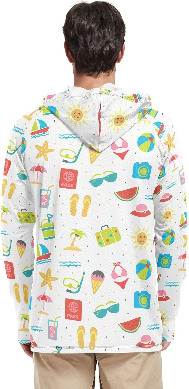 Men Sun Protection Hoodies Long Sleeve Summer Pattern UPF 50   Mens Sun Shirts Clothing Hood Shirts Rash Guard Men UV