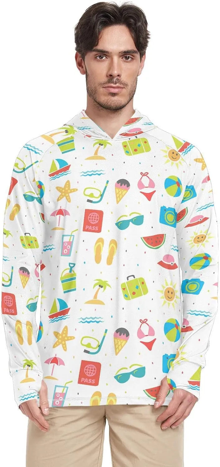 Men Sun Protection Hoodies Long Sleeve Summer Pattern UPF 50   Mens Sun Shirts Clothing Hood Shirts Rash Guard Men UV