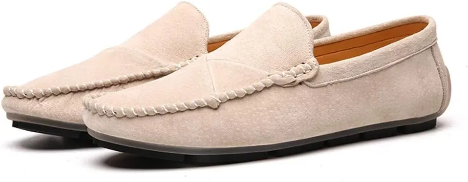 Men's Classic Moccasin Soft Comfort Suede Loafers British Minimalist Flat Driving Slip On Shoes White 9.5 Men US 10.43''Heel to Toe