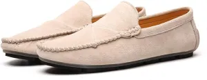 Men's Classic Moccasin Soft Comfort Suede Loafers British Minimalist Flat Driving Slip On Shoes White 9.5 Men US 10.43''Heel to Toe