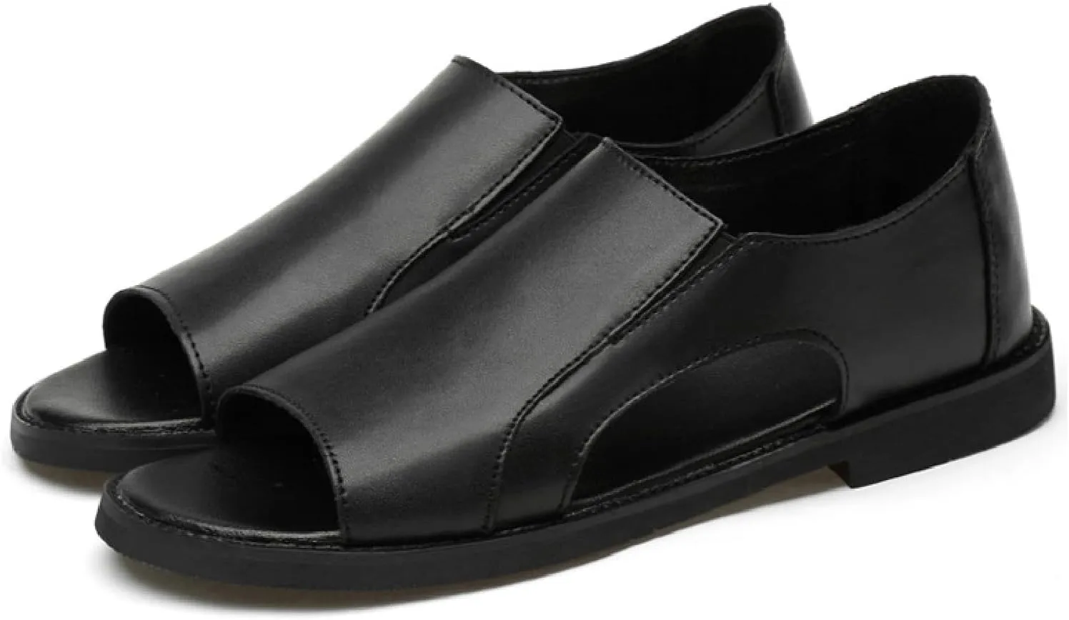 Men's Genuine Leather Cutout Water Shoes Slip On Flat Comfortable Open Toe Outdoor Casual Beach Light Weight Fisherman Sandals