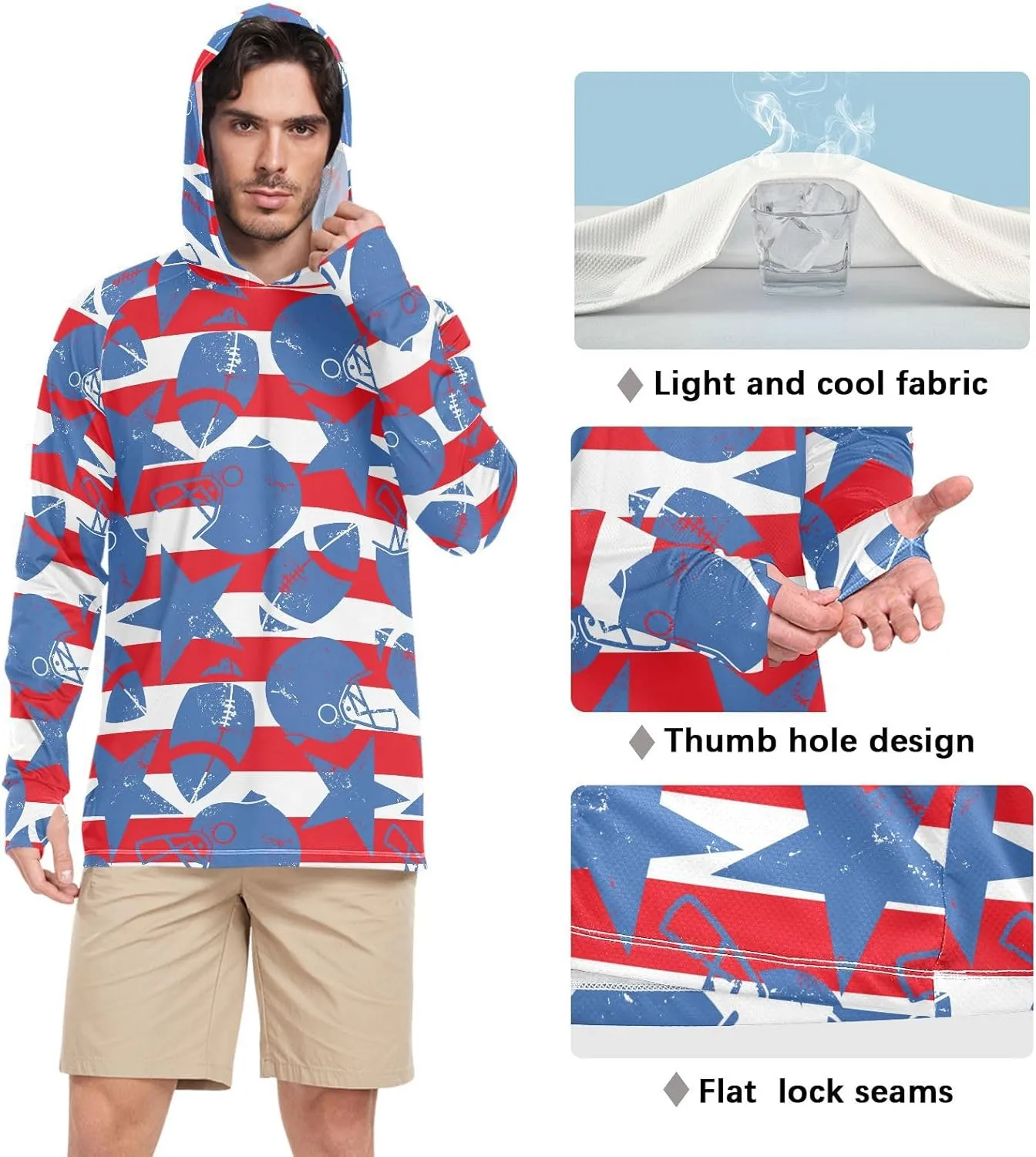 Mens Hoodie Sun Protection Long Sleeve Rugby Helmet Mens Sun Shirts UPF 50  Sun Proof Shirts UV Rashguard for Men