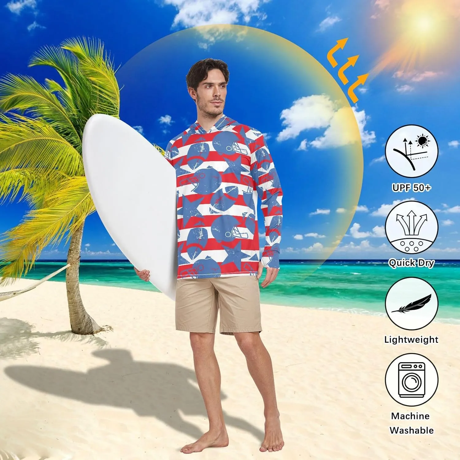 Mens Hoodie Sun Protection Long Sleeve Rugby Helmet Mens Sun Shirts UPF 50  Sun Proof Shirts UV Rashguard for Men