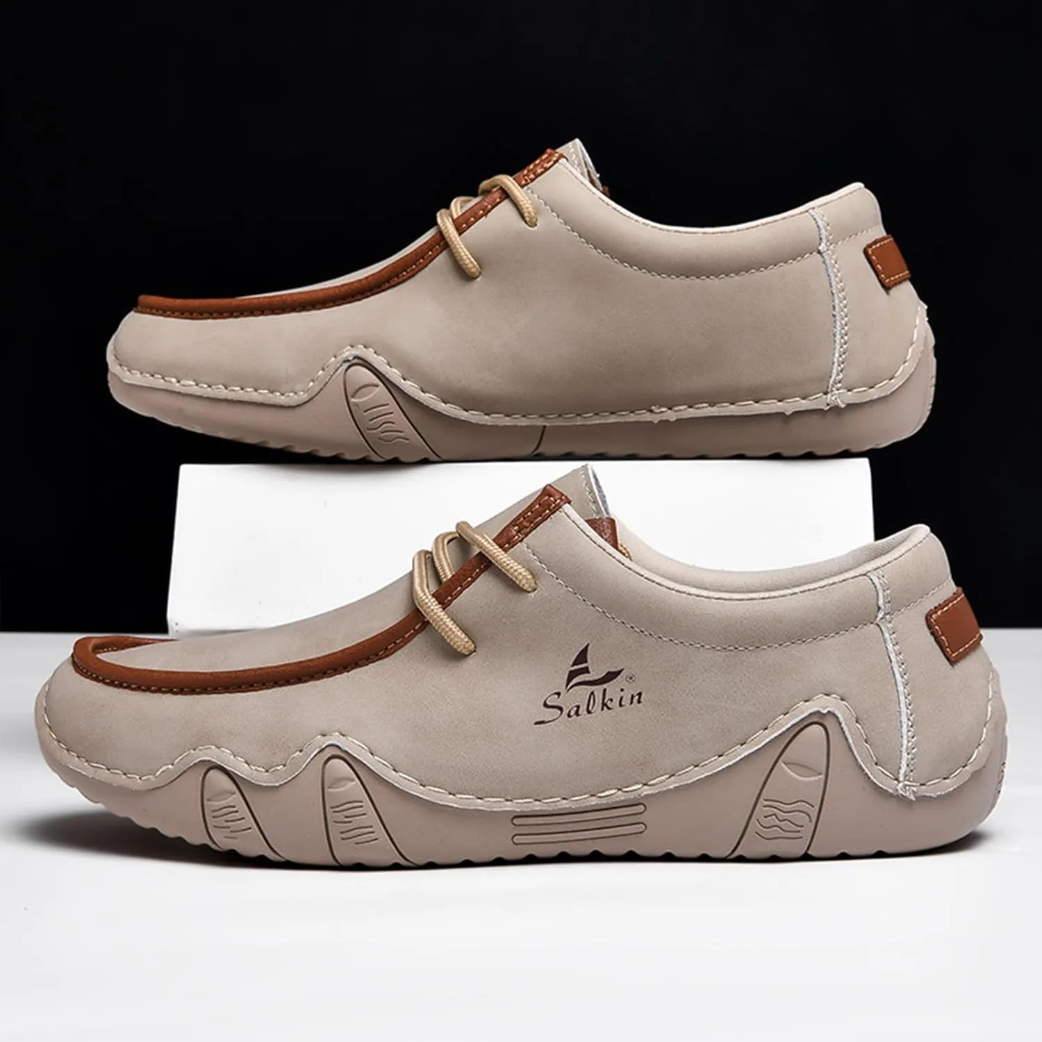 Men's Leather Slip On Casual Low Loafers Lightweight Non-Slip Flat Driving Walking Shoes Soft Moccasin Shoes