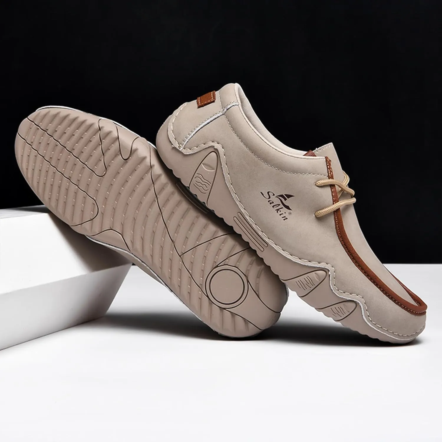 Men's Leather Slip On Casual Low Loafers Lightweight Non-Slip Flat Driving Walking Shoes Soft Moccasin Shoes