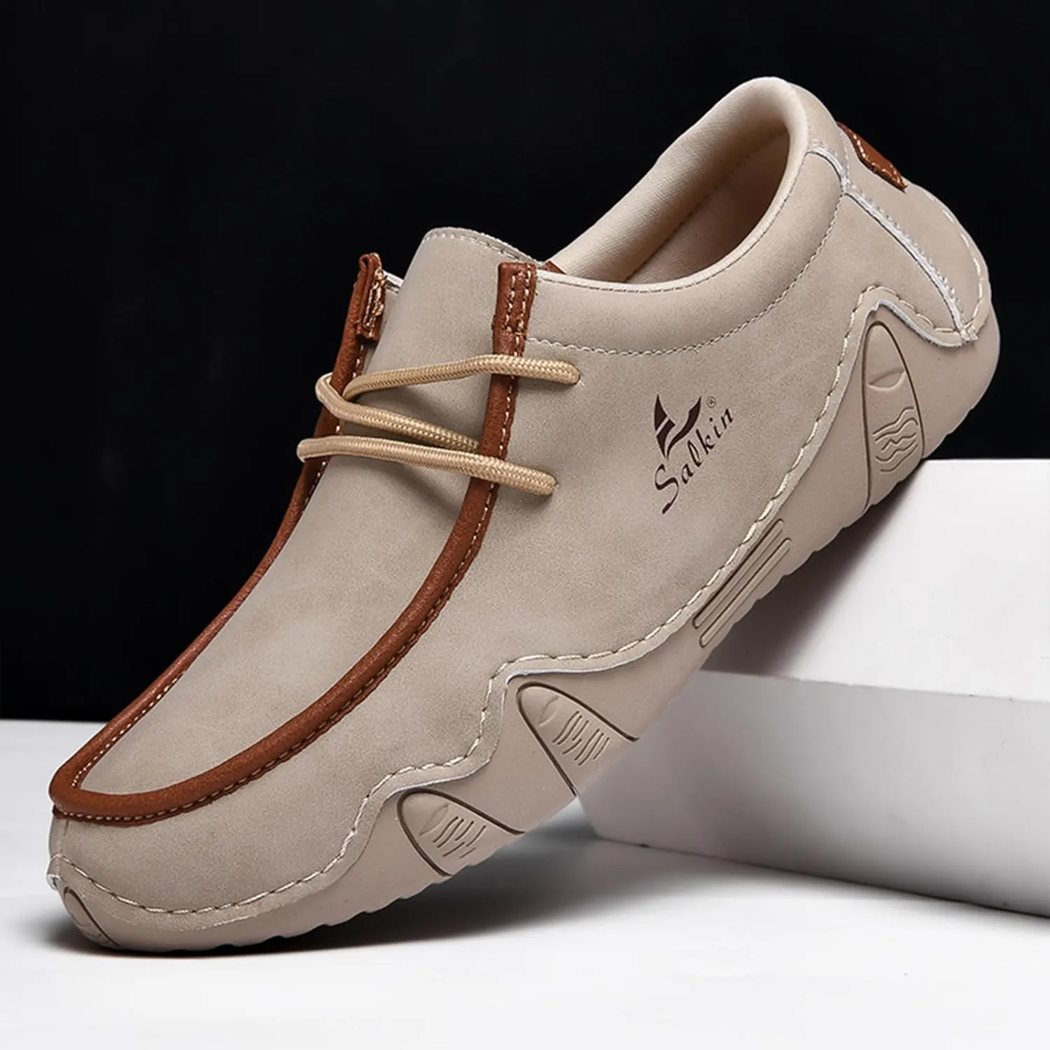 Men's Leather Slip On Casual Low Loafers Lightweight Non-Slip Flat Driving Walking Shoes Soft Moccasin Shoes