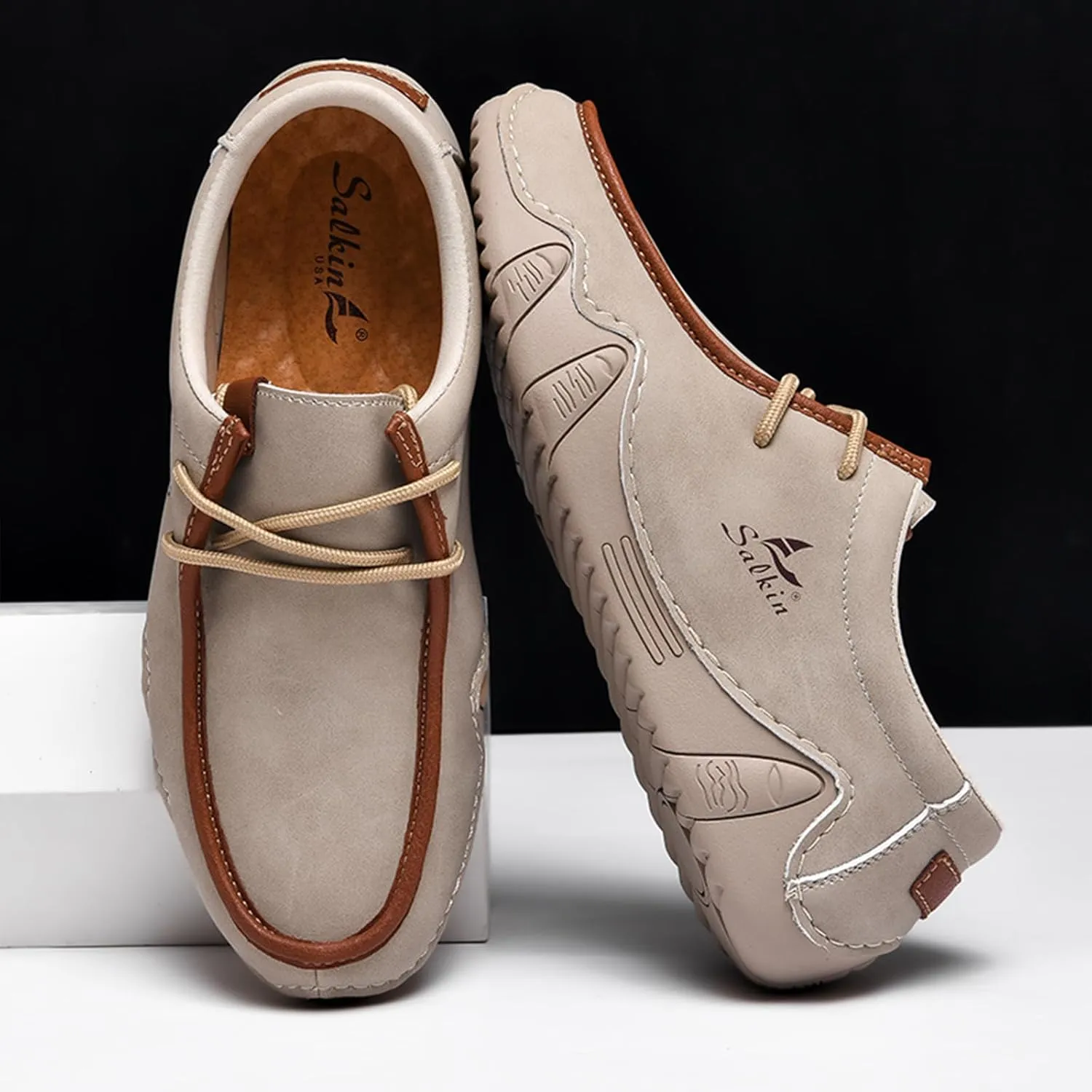 Men's Leather Slip On Casual Low Loafers Lightweight Non-Slip Flat Driving Walking Shoes Soft Moccasin Shoes