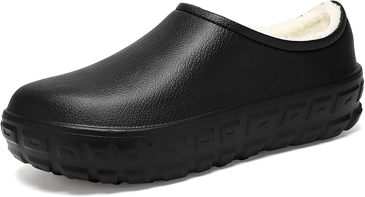 Men's Leather Slip-On Platform Chef Shoes Comfort Round Toe Waterproof Non Slip Soft Bottom Kitchen Loafers for Kitchen Office Nurse Shoes